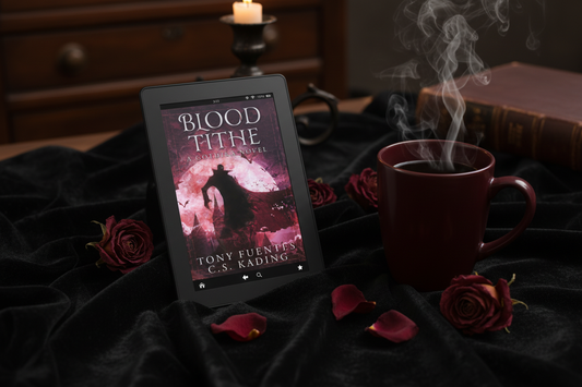 Atmospheric reading setup with Blood Tithe cover