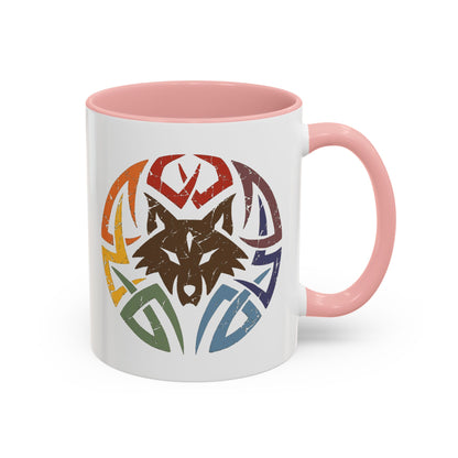 Wolf Tribal Accent Coffee Mug — Rainbow Tribal Wolf Design (11/15oz)