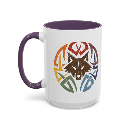 Wolf Tribal Accent Coffee Mug — Rainbow Tribal Wolf Design (11/15oz)