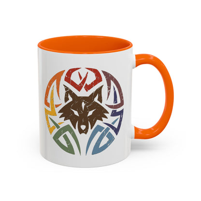 Wolf Tribal Accent Coffee Mug — Rainbow Tribal Wolf Design (11/15oz)