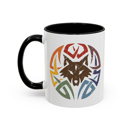 Wolf Tribal Accent Coffee Mug — Rainbow Tribal Wolf Design (11/15oz)