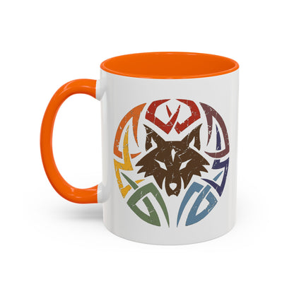 Wolf Tribal Accent Coffee Mug — Rainbow Tribal Wolf Design (11/15oz)